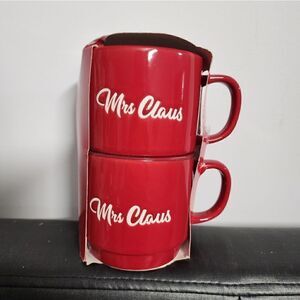 Holiday Style Coffee Mug Set Mrs Claus Red, 2pc